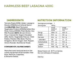 Harmless Beef style Lasagna 400gr - Last Stock Discontinued